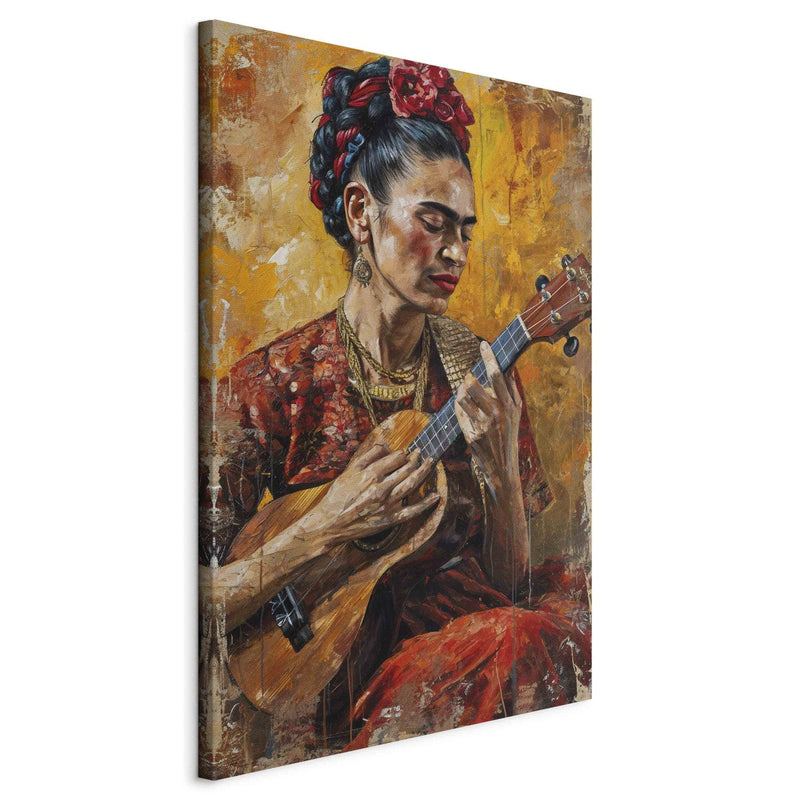Frida Kalo - Sievietes portrets, kas spēlē uz ukuleles brūnos toņos, 152208, XXL izmērs Tapetenshop.lv