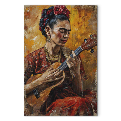 Frida Kalo - Sievietes portrets, kas spēlē uz ukuleles brūnos toņos, 152208, XXL izmērs Tapetenshop.lv