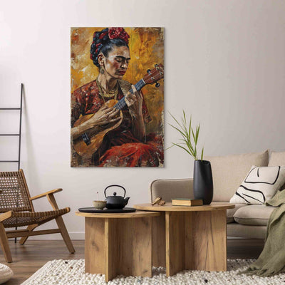 Frida Kalo - Sievietes portrets, kas spēlē uz ukuleles brūnos toņos, 152208, XXL izmērs G-ART