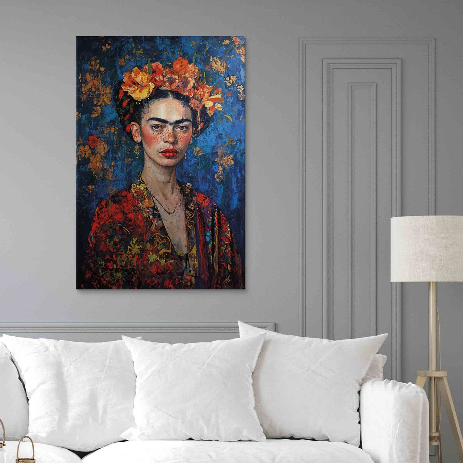 Frīdas portrets - Kompozīcija Klimta stilā uz tumši zila fona, 152205, lielformāta G-ART