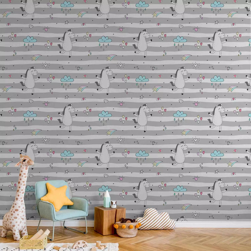 Wallpaper with horses, for children&