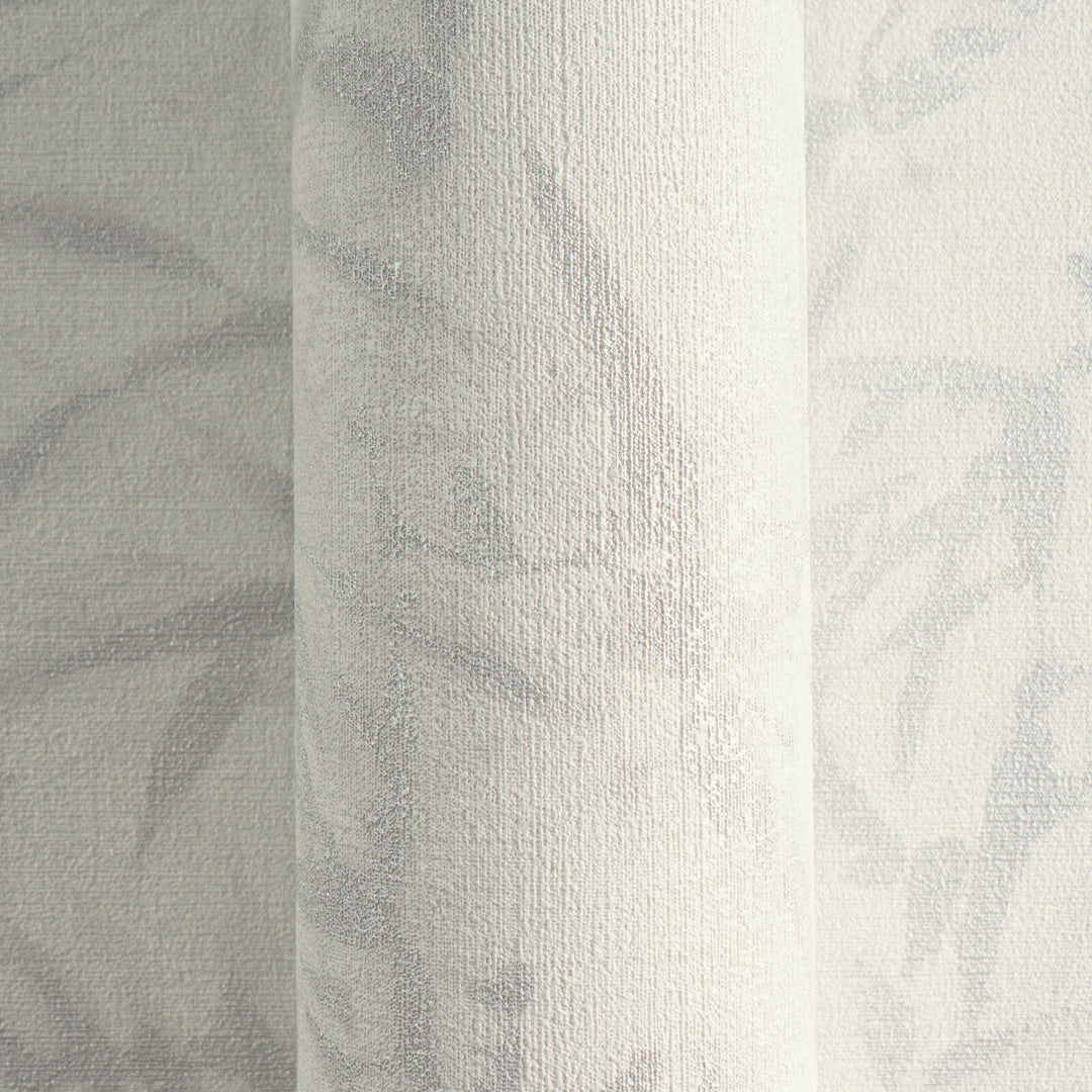 Light non-woven wallpaper with a botanical bamboo leaf pattern and silvery gloss, 3007676