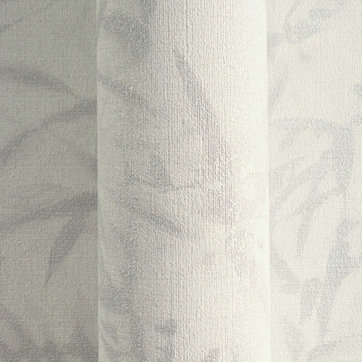 Light non-woven wallpaper with a botanical bamboo leaf pattern and silvery gloss, 3007676