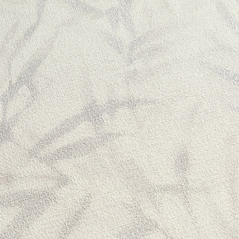 Light non-woven wallpaper with a botanical bamboo leaf pattern and silvery gloss, 3007676