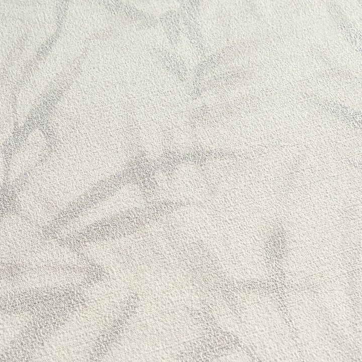 Light non-woven wallpaper with a botanical bamboo leaf pattern and silvery gloss, 3007676