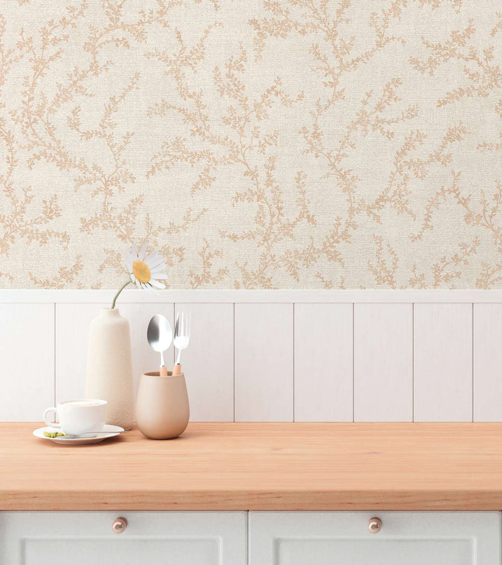 Tapetes ar filigrāniem zariem un tekstila virsmu – krēmkrāsā - 3010565 AS Creation