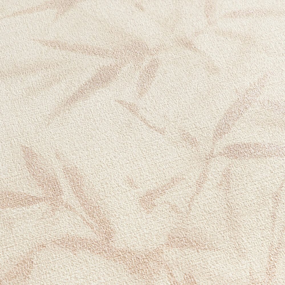Light beige non-woven wallpaper with a botanical bamboo leaf pattern and slight gloss, 3007675