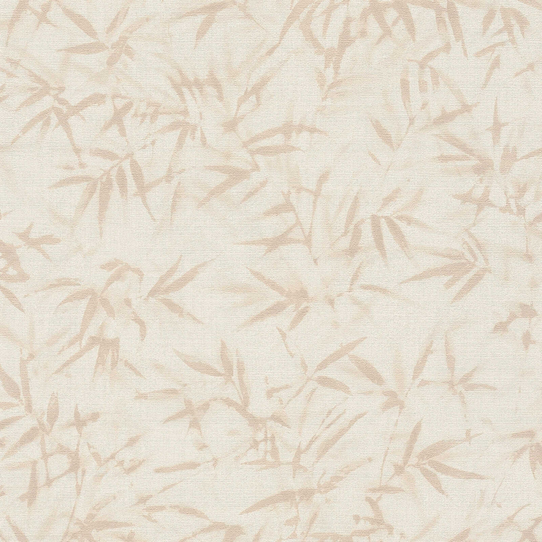 Light cream wallpaper with a delicate bamboo leaf pattern, close-up
