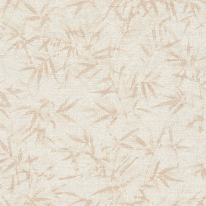 Light cream wallpaper with a delicate bamboo leaf pattern, close-up