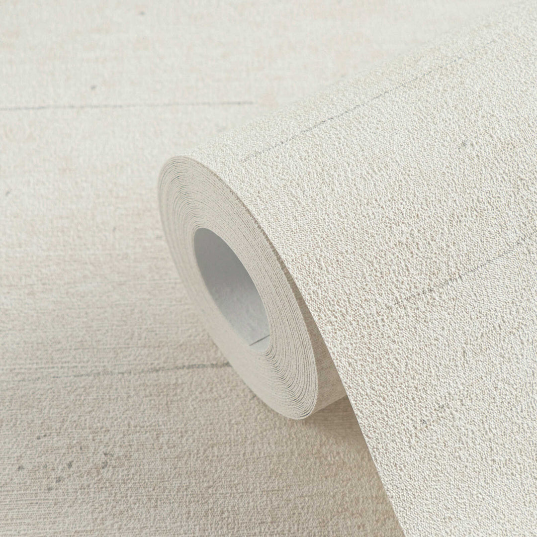 Light cream non-woven wallpaper with a linen texture and slight gloss, 3007721