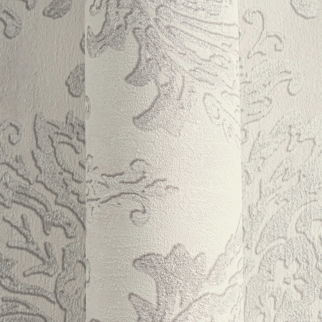 Light greige non-woven wallpaper with a glossy damask pattern and matte background, 3007736