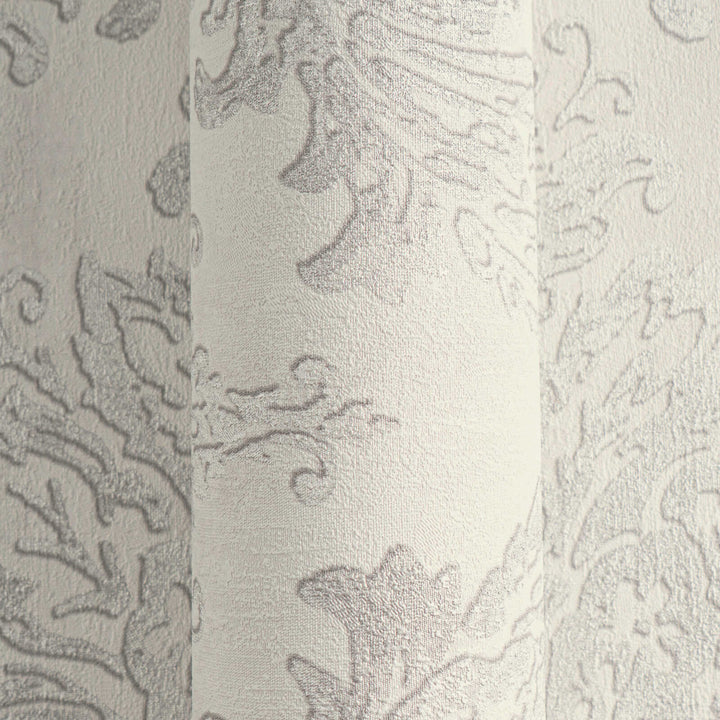 Light greige non-woven wallpaper with a glossy damask pattern and matte background, 3007736