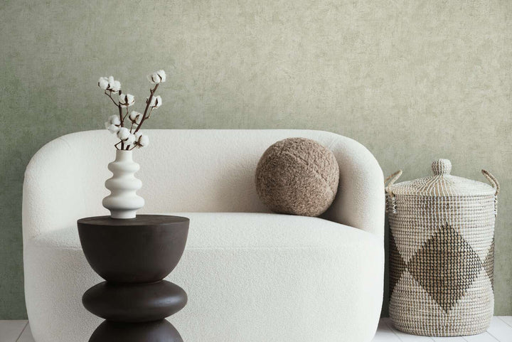 Light sage green AS Creation non-woven wallpaper with plaster texture and slight gloss, 3007767