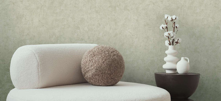 Light sage green AS Creation non-woven wallpaper with plaster texture and slight gloss, 3007767