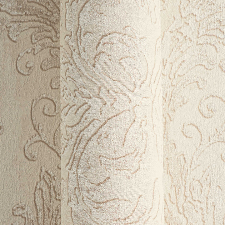 Light sandy beige non-woven wallpaper with a glossy damask pattern and matte background, 3007737