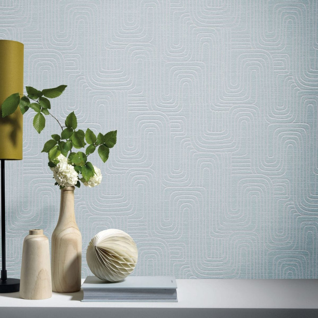 Light blue textured wallpaper with a geometric pattern and metallic sheen, 3773167