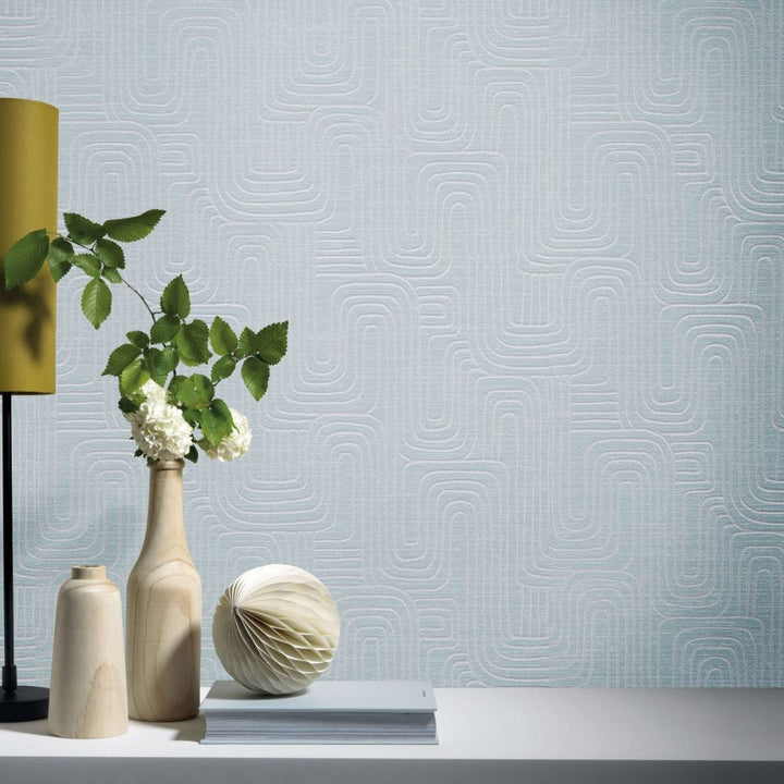 Light blue textured wallpaper with a geometric pattern and metallic sheen, 3773167