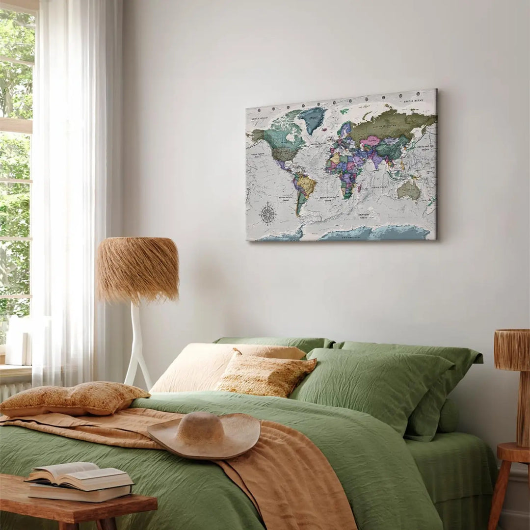 Gezna - Pasaules karte uz gaiši pelēka fona, (x 1), 107201 ART XL