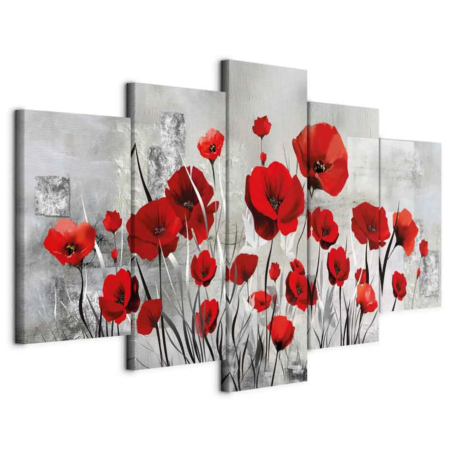 Glezna ar magonēm - glezna no 5 daļām, sarkana un peleka krāsā ART XL