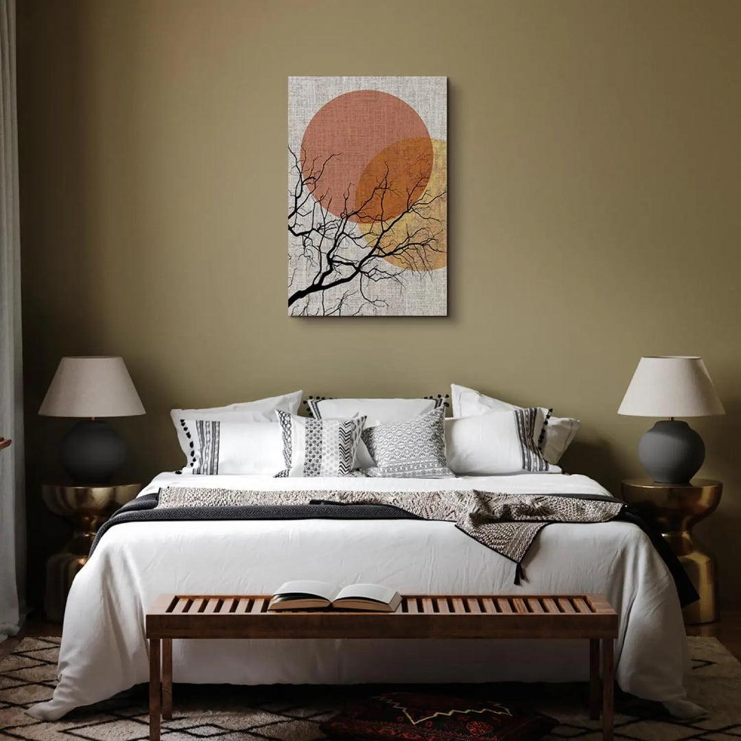 Glezna japāņu stilā - Dubultmēness (x 1) - pelēka, oranža ART XL