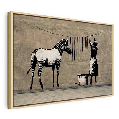 Painting in a wooden frame - Banksy: Zebra on concrete G ART
