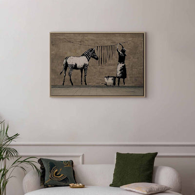 Painting in a wooden frame - Banksy: Zebra on concrete G ART