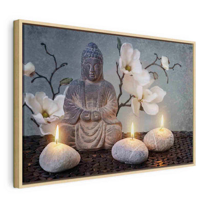 Maalaus puukehyksessä - Buddha ja kivet G ART