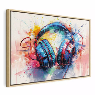 Painting in a wooden frame (natural color) for a young man - Abstract music, 162540 G ART