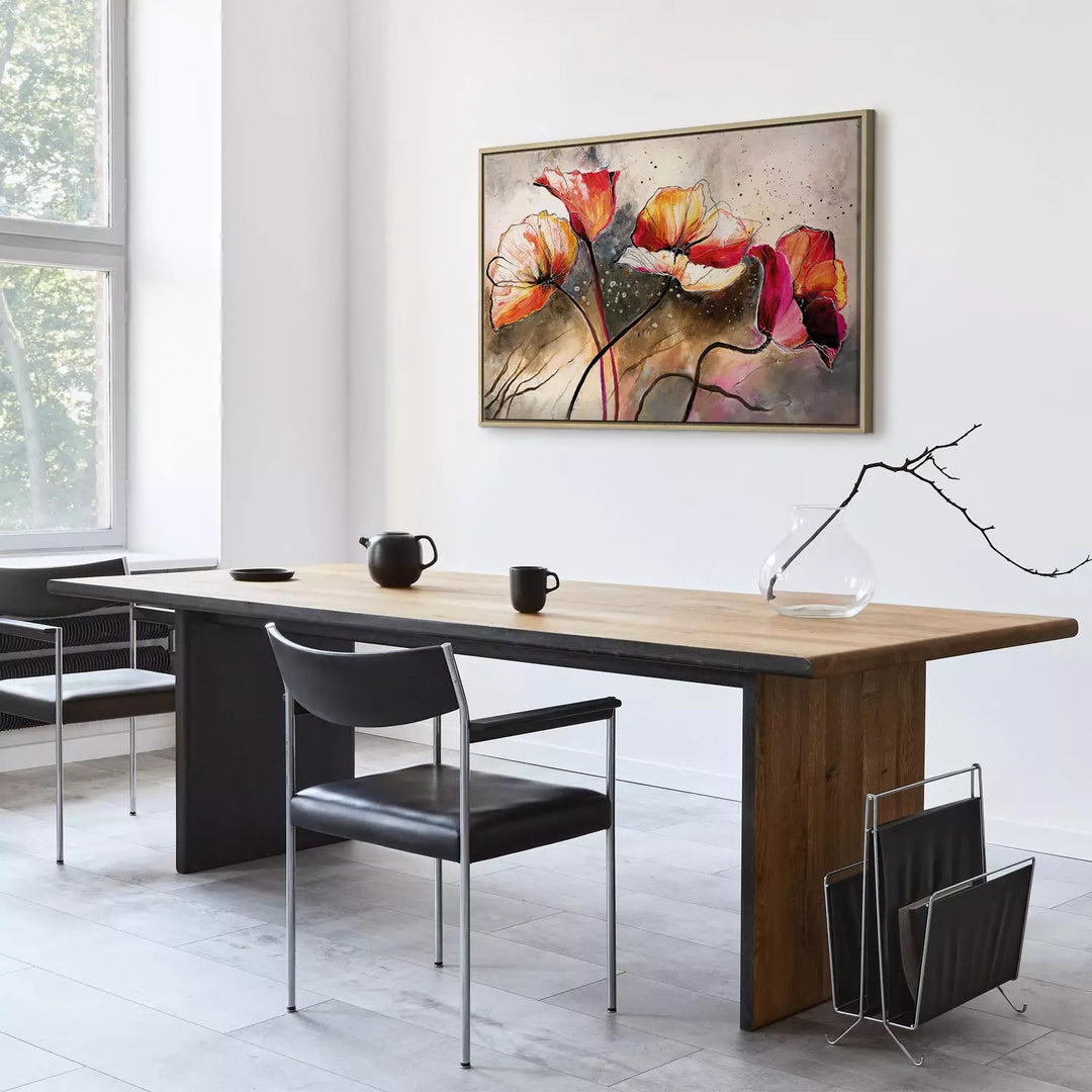 Glezna koka rāmī (dabīgā krāsā) - Maģiskas magones, uz pelēka fona ART XL