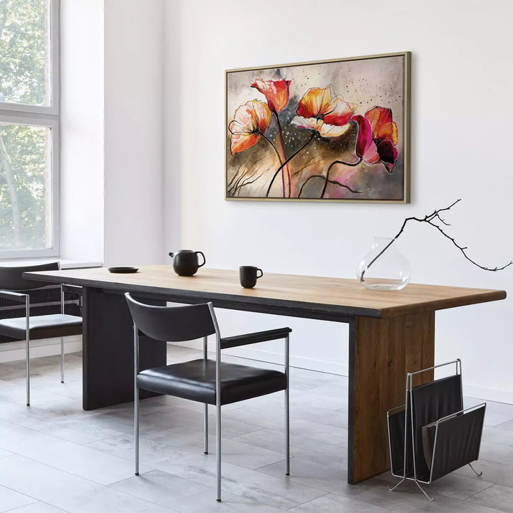 Glezna koka rāmī (dabīgā krāsā) - Maģiskas magones, uz pelēka fona ART XL