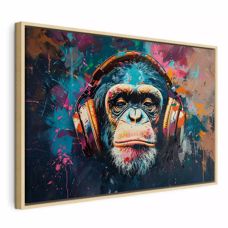 Painting in a wooden frame (natural color), for young people - monkey classic music G ART