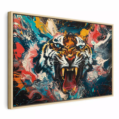 Premium Painting in a wooden frame (natural color) - Roaring Tiger, 162547 G ART