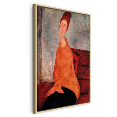 Painting in a wooden frame - Jeanne Hebuterne in a yellow sweater G ART
