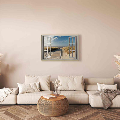 Painting in a wooden frame - Window: Beach view G ART
