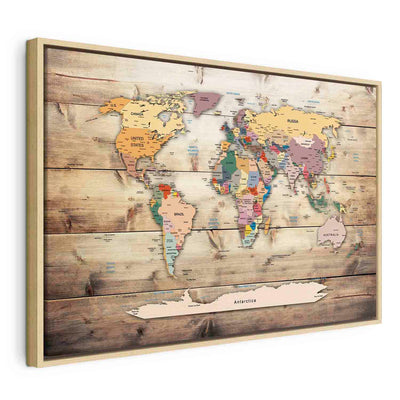 Painting in a wooden frame - World Map: Colorful Continents G ART