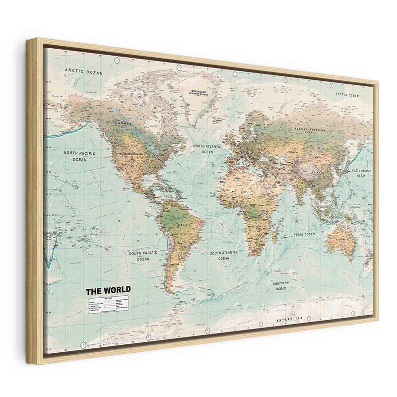 Painting in a wooden frame - World Map: The Beautiful World G ART