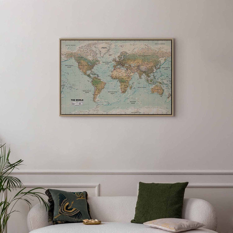 Painting in a wooden frame - World Map: The Beautiful World G ART