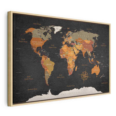 Painting in a wooden frame - World Map: Secrets of the Earth G ART