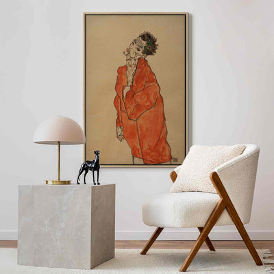 Painting in a wooden frame - Self-portrait (Man in an orange jacket) G ART