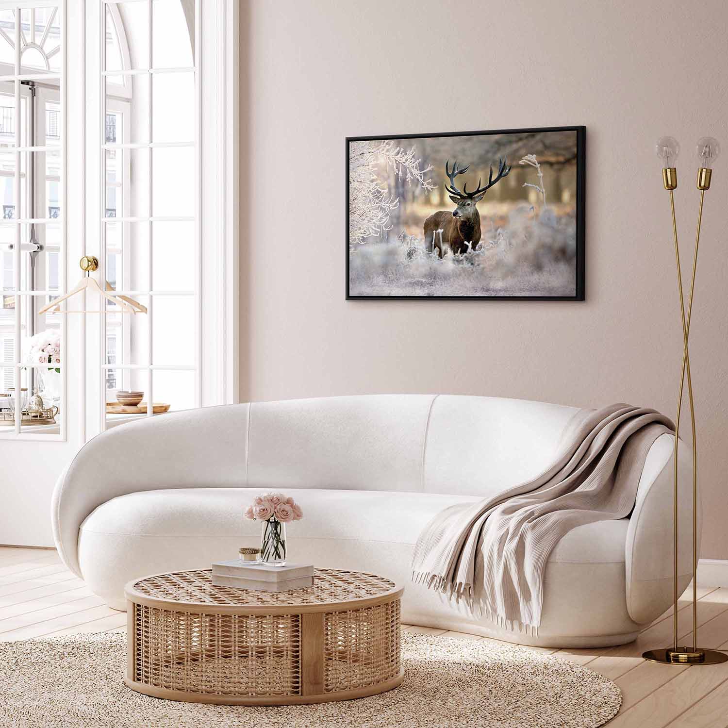 Glezna melnā koka rāmī - Briedis ziemā - ideja dāvanai G ART