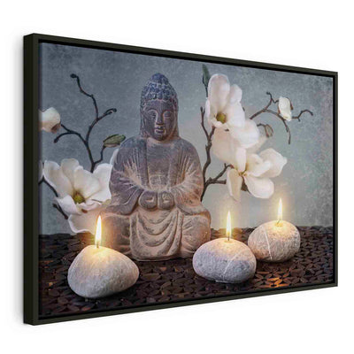 Maalaus mustassa puukehyksessä - Buddha ja kivet G ART