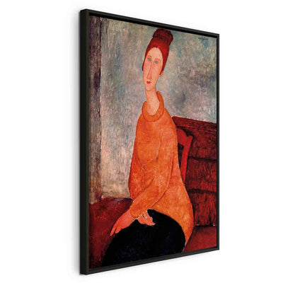 Painting in a black wooden frame - Jeanne Hebuterne in a yellow sweater G ART