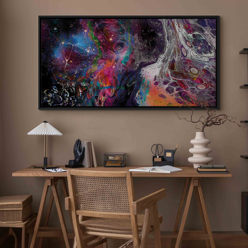 Painting in a black wooden frame - Colorful galaxy G ART