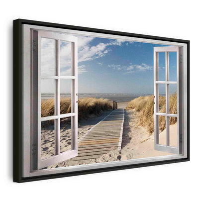 Painting in a black wooden frame - Window: Beach view G ART