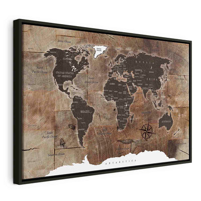 Painting in a black wooden frame - World map: Wooden mosaic G ART