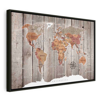 Painting in a black wooden frame - World map: Wooden stories G ART