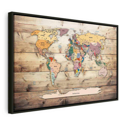 Glezna melnā koka rāmī - Pasaules karte: Krāsainie kontinenti G ART