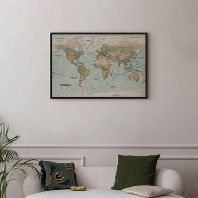 Painting in a black wooden frame - World Map: The Beautiful World G ART