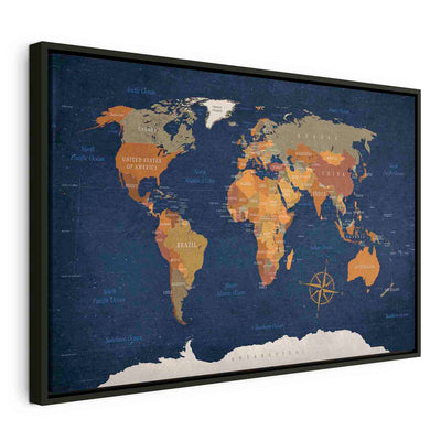 Glezna melnā koka rāmī - Pasaules karte: Tumšais okeāns G ART