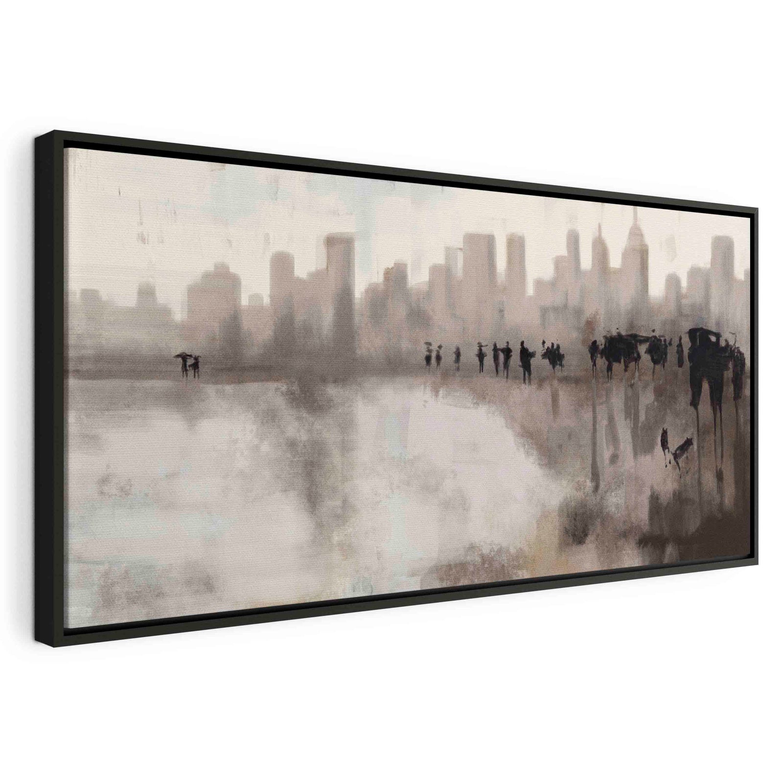 Glezna melnā koka rāmī - Pilsēta lietū, 100x50 cm G ART